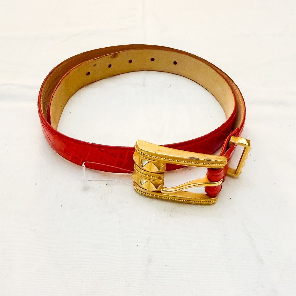 Carlisle Leather Red Orange Vintage Belt Gold Buckles Size Medium